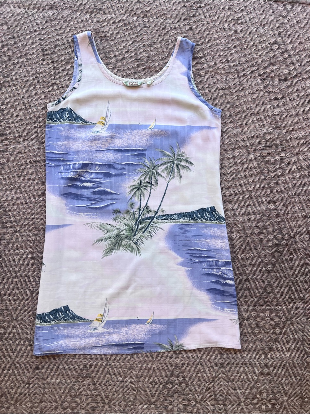 Vintage Tommy Bahama 100% Silk Tropical Beach Print Shift Dress Medium‎ Blue